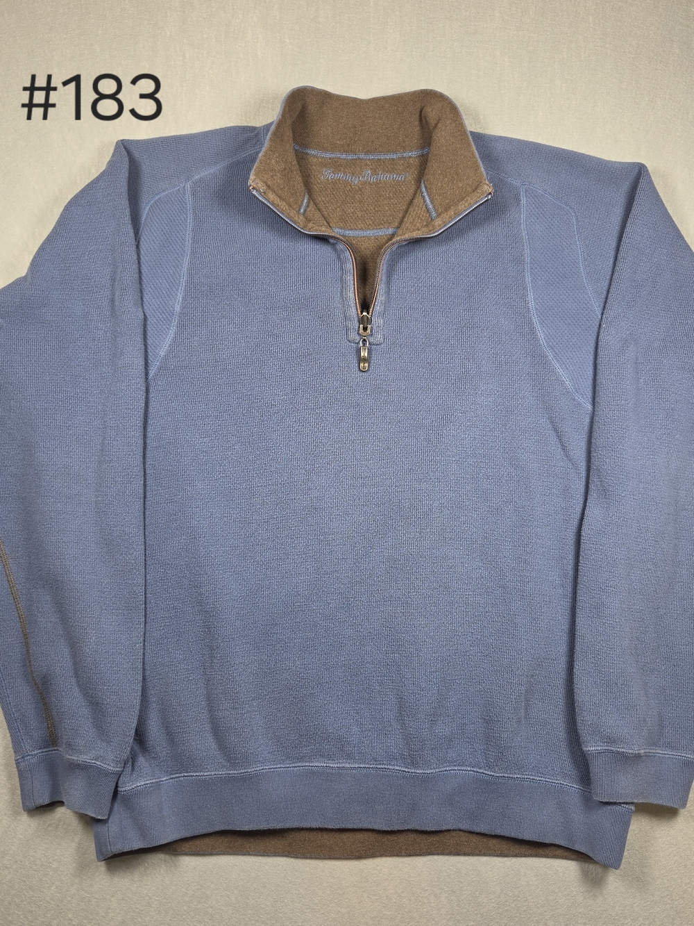 Tommy Bahama Reversible Quarter-Zip Pullover Sweater - Blue & Tan/Brown